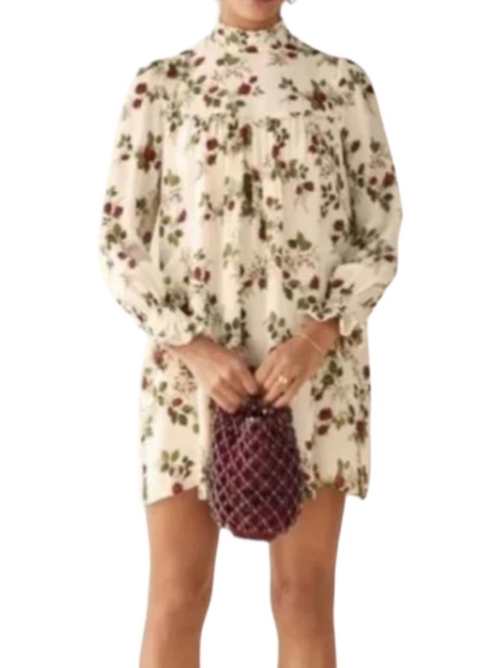 Reformation Rose Floral Jordan Jourdan Babydoll Mini Dress Womens Small Cream - Picture 3 of 11